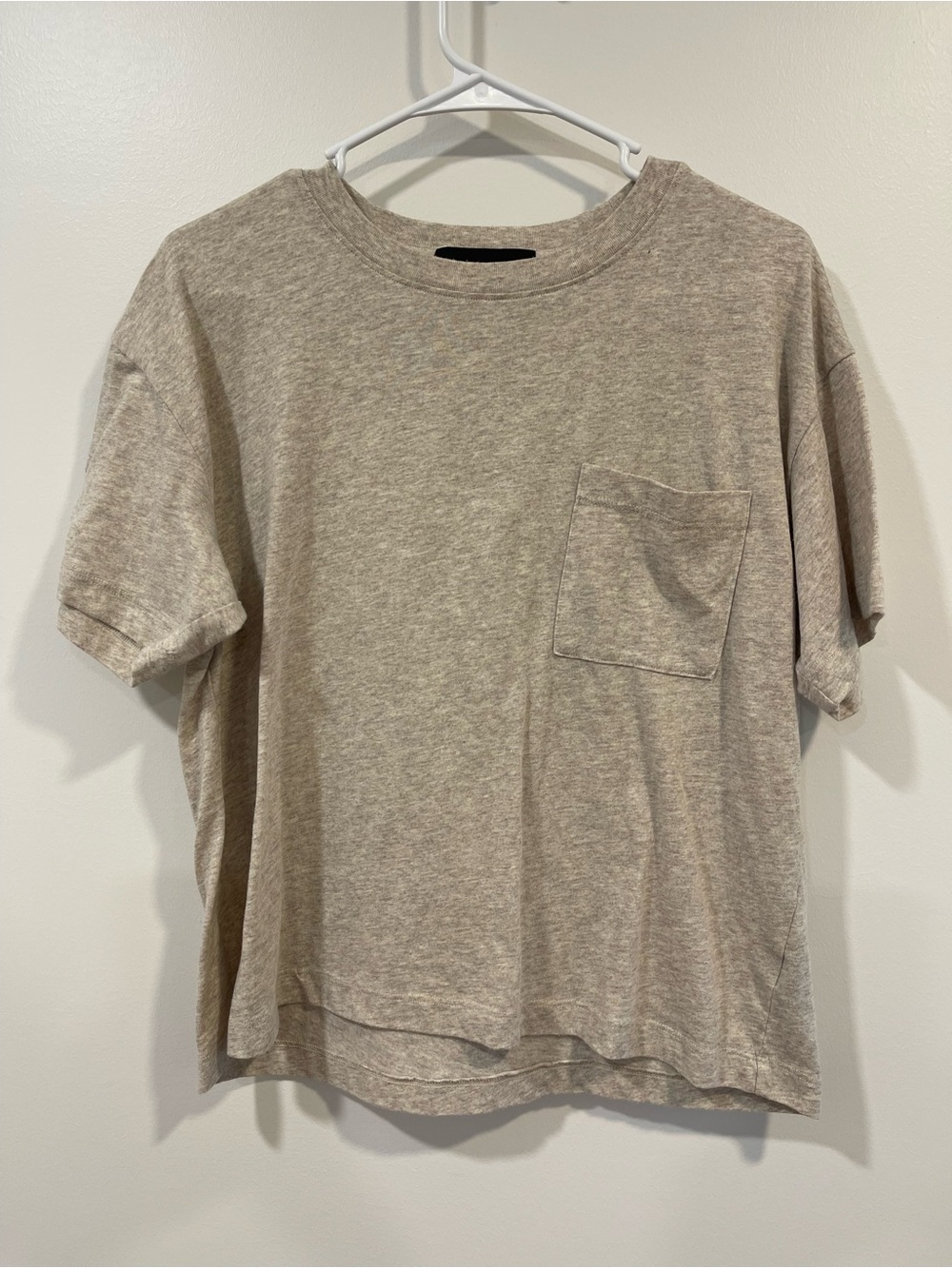 Jenni Kayne T-Shirt M Cotton Blend SS Pocket Beige Capsule Basic Modern Relaxed - Picture 3 of 9